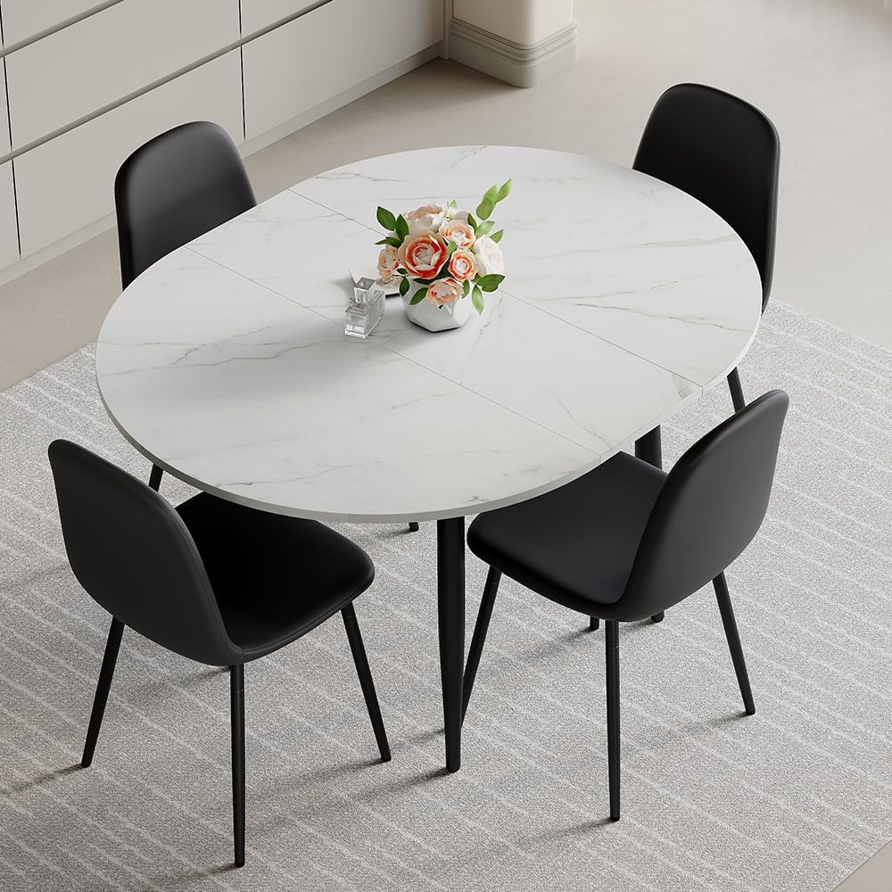 FURNITO Round Dining Table Set for 4, 42"-54" Extendable Dining Roo...