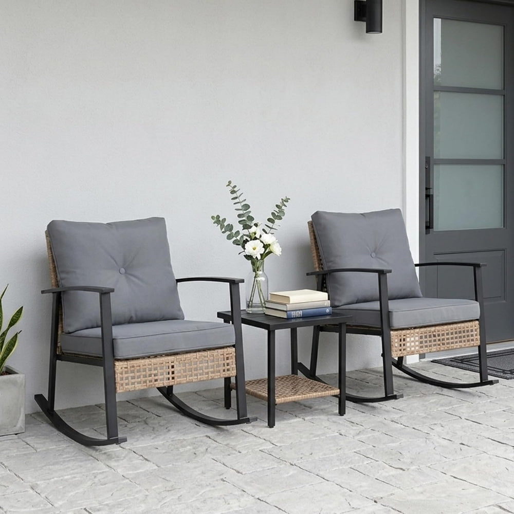 TARKARI 3-Piece Patio Rocking Chairs Set of 2, Outdoor Rocking Chair Bistro S...