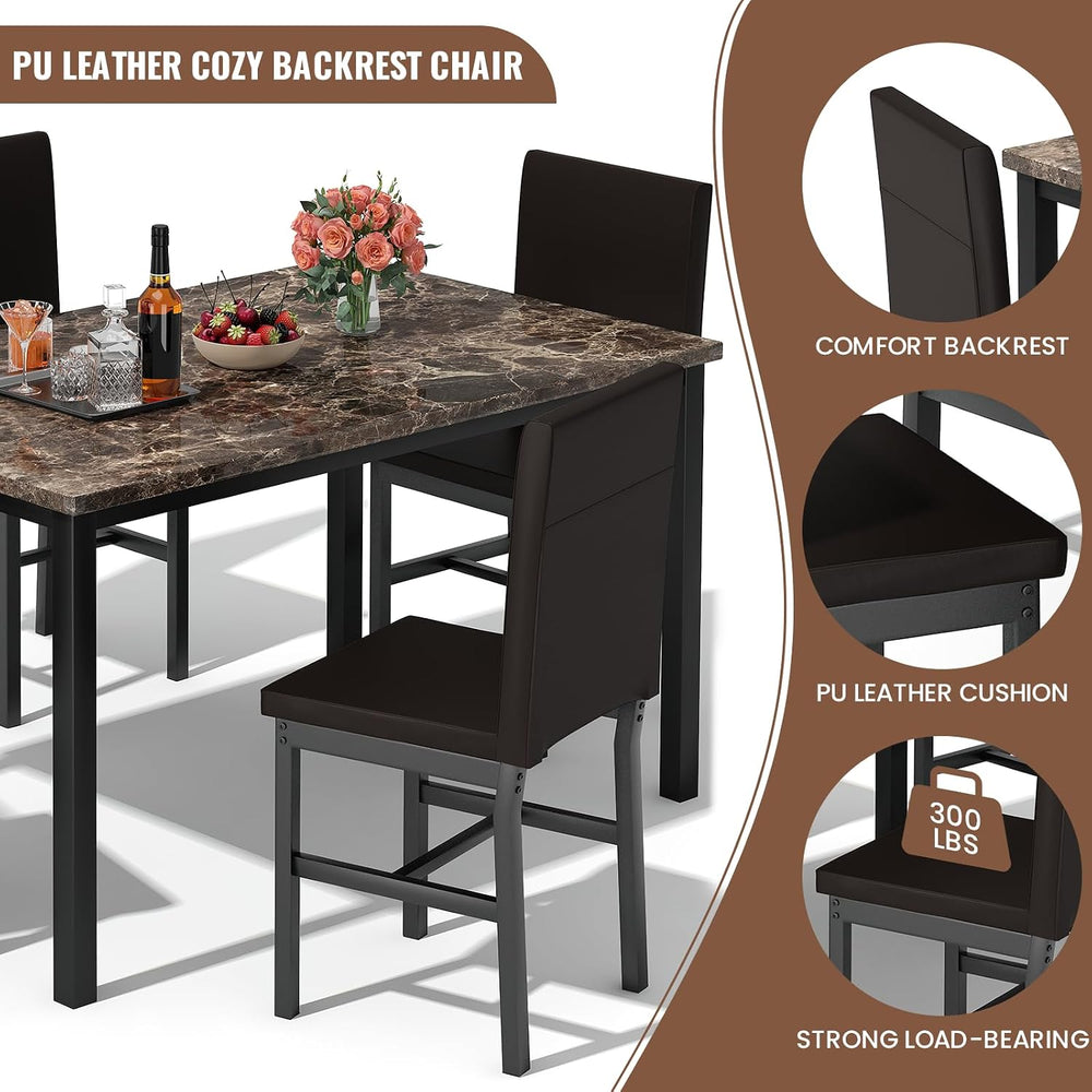 Hooseng 5 Piece Dining Table Set for 4, Faux Marble Kitchen Table with Uphols...