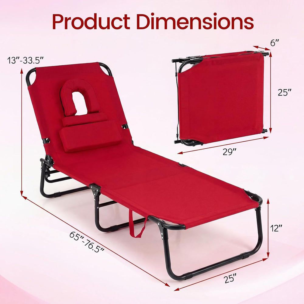 Tangkula Beach Lounge Chair, Folding Sunbathing Recliner with Face Hole, Face...