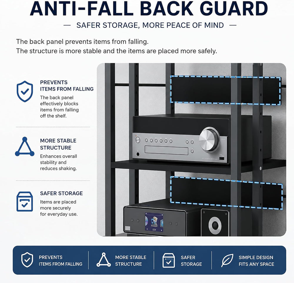 5 Tier Av Media Stand with Wheels, 39in Adjustable Audio Rack | Modern Stereo...