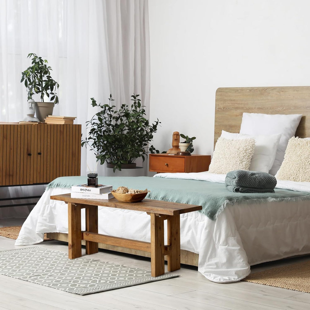 HOKYHOKY Reclaimed Solid Wood Bench, 43.3" Farmhouse Entryway Bench | Na...