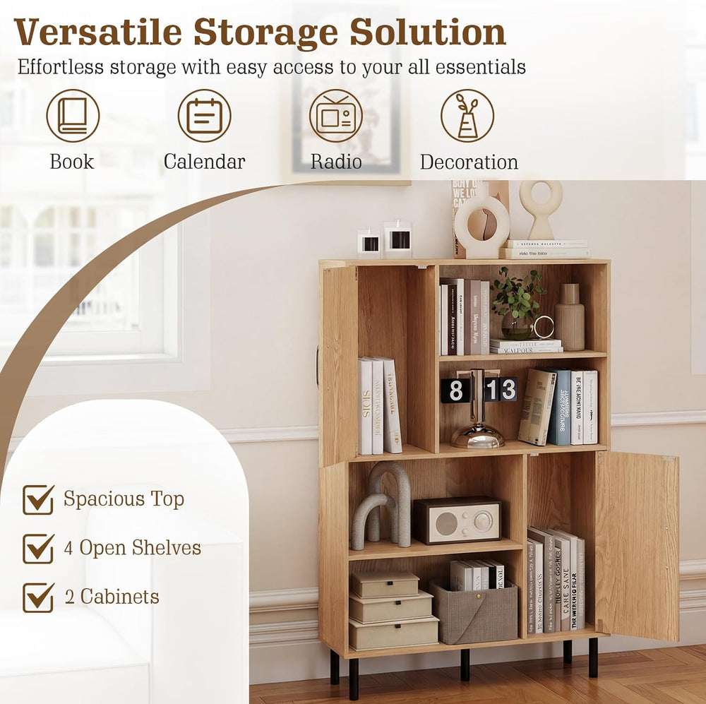 Giantex 47-Inches Storage Cabinet with Doors, Open Shelves, Anti-Tipping Devi...