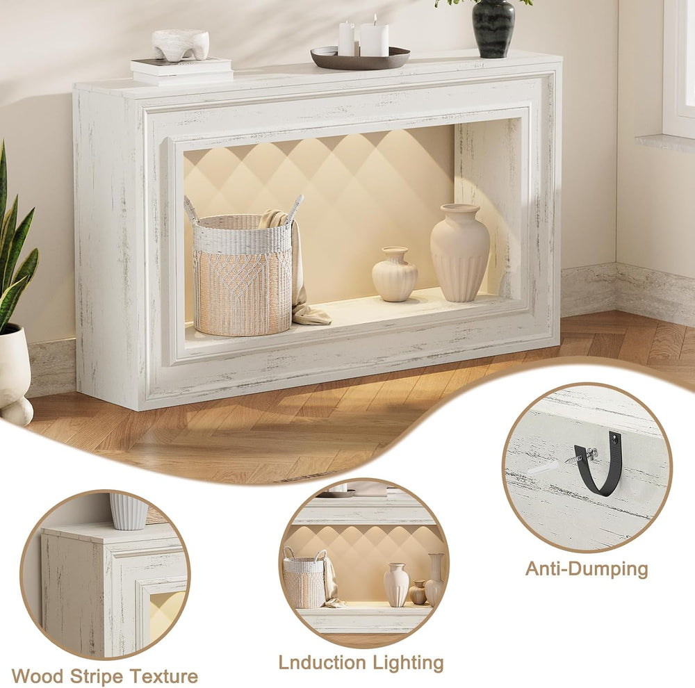 Rresyet 55" Narrow Entryway Console Table with LED Lights & Storage,...