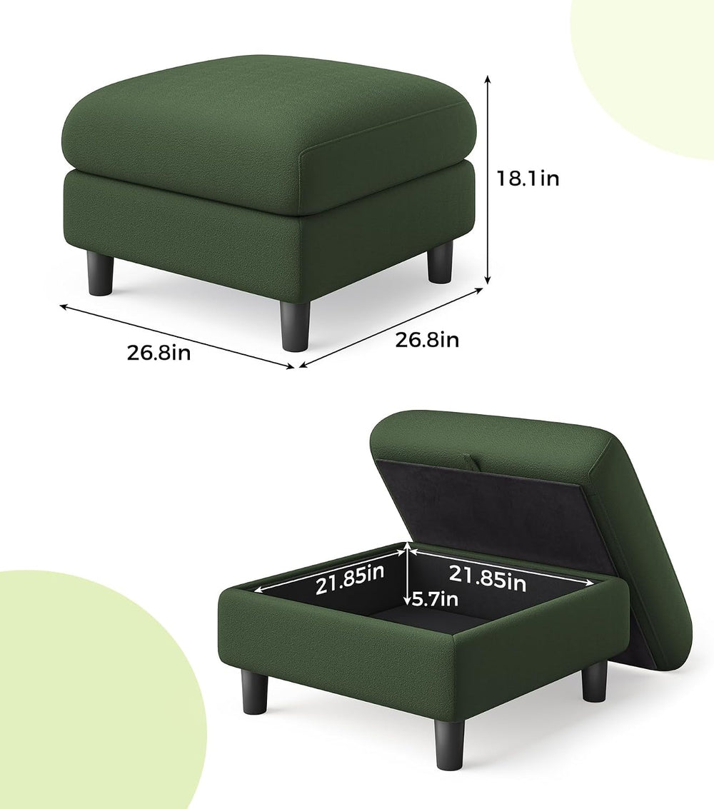 Welzona Teddy Storage Ottoman, 26.7"Large Living Room Ottoman, Coffee Ta...