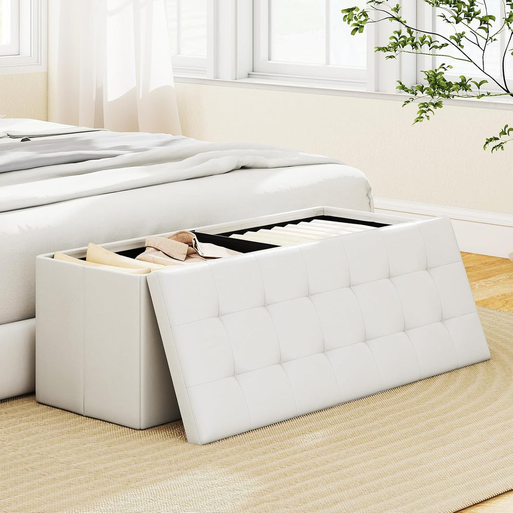 GOFLAME 43 Inches Folding Storage Ottoman Bench, PU Leather End of Bed Bench ...