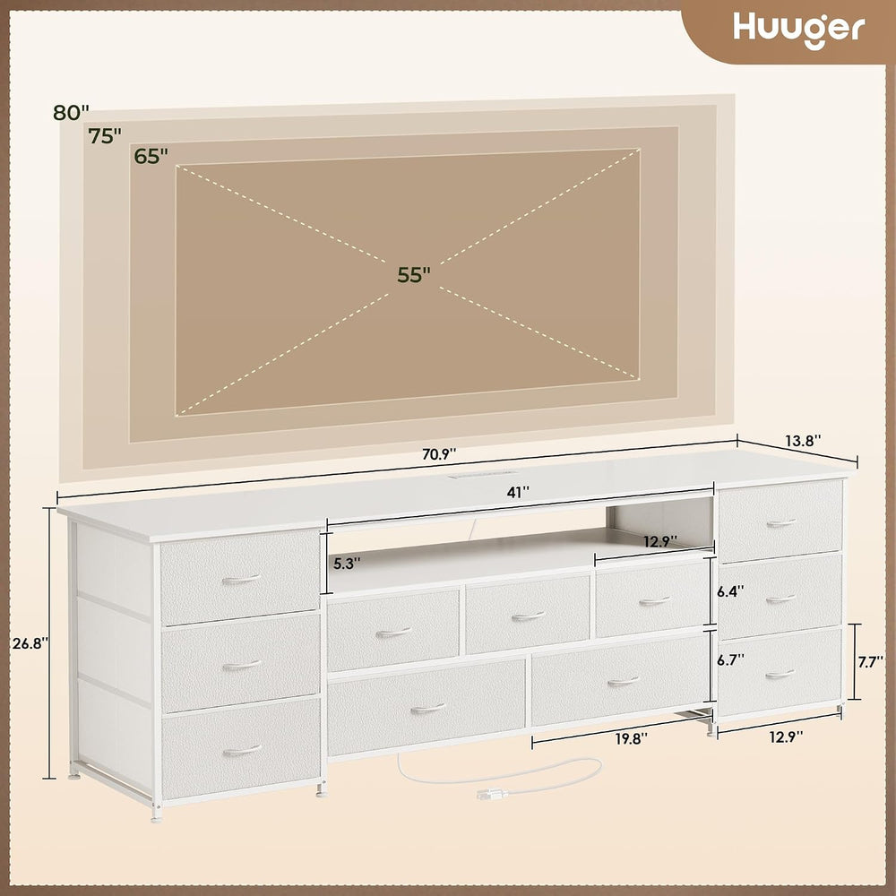 Huuger 70 Inch TV Stand for 75, 80 Inch TV, 11 Drawer Long Dresser with Power...