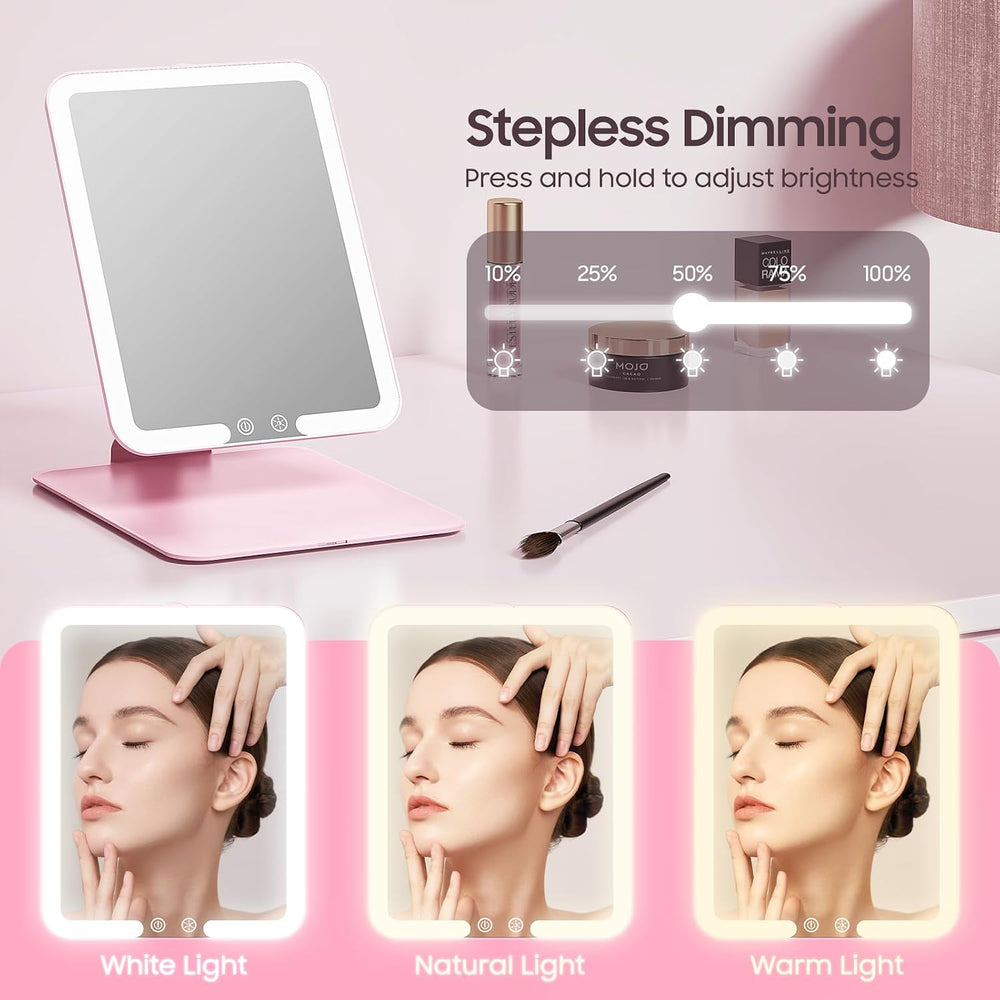 Benbilry Foldable Travel Makeup Mirror with Lights, 20X Magnification, Pink