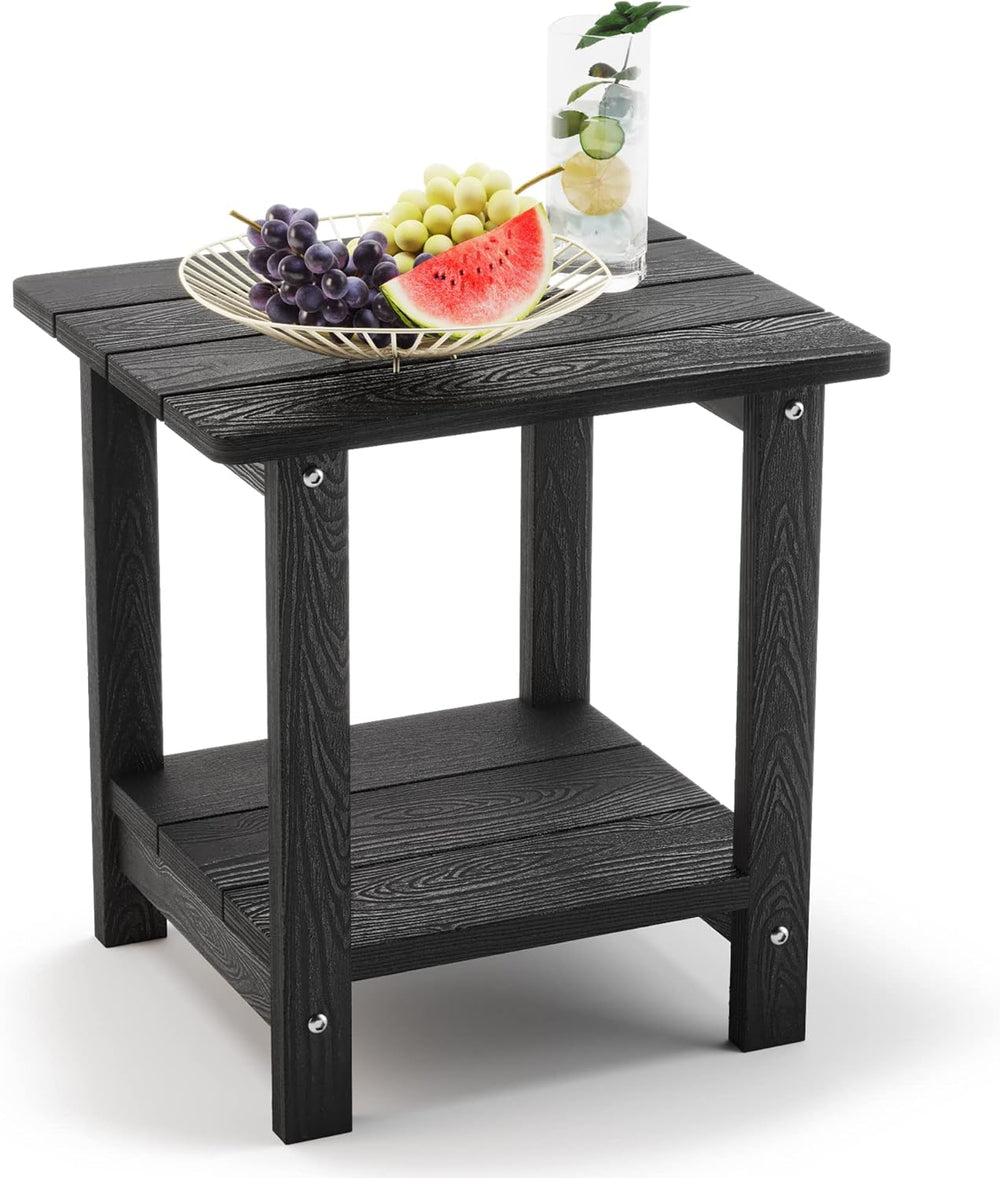 LUE BONA Outdoor Side Table, 2-Tier HDPS Small Patio Table, Black | 2-Tier Sh...