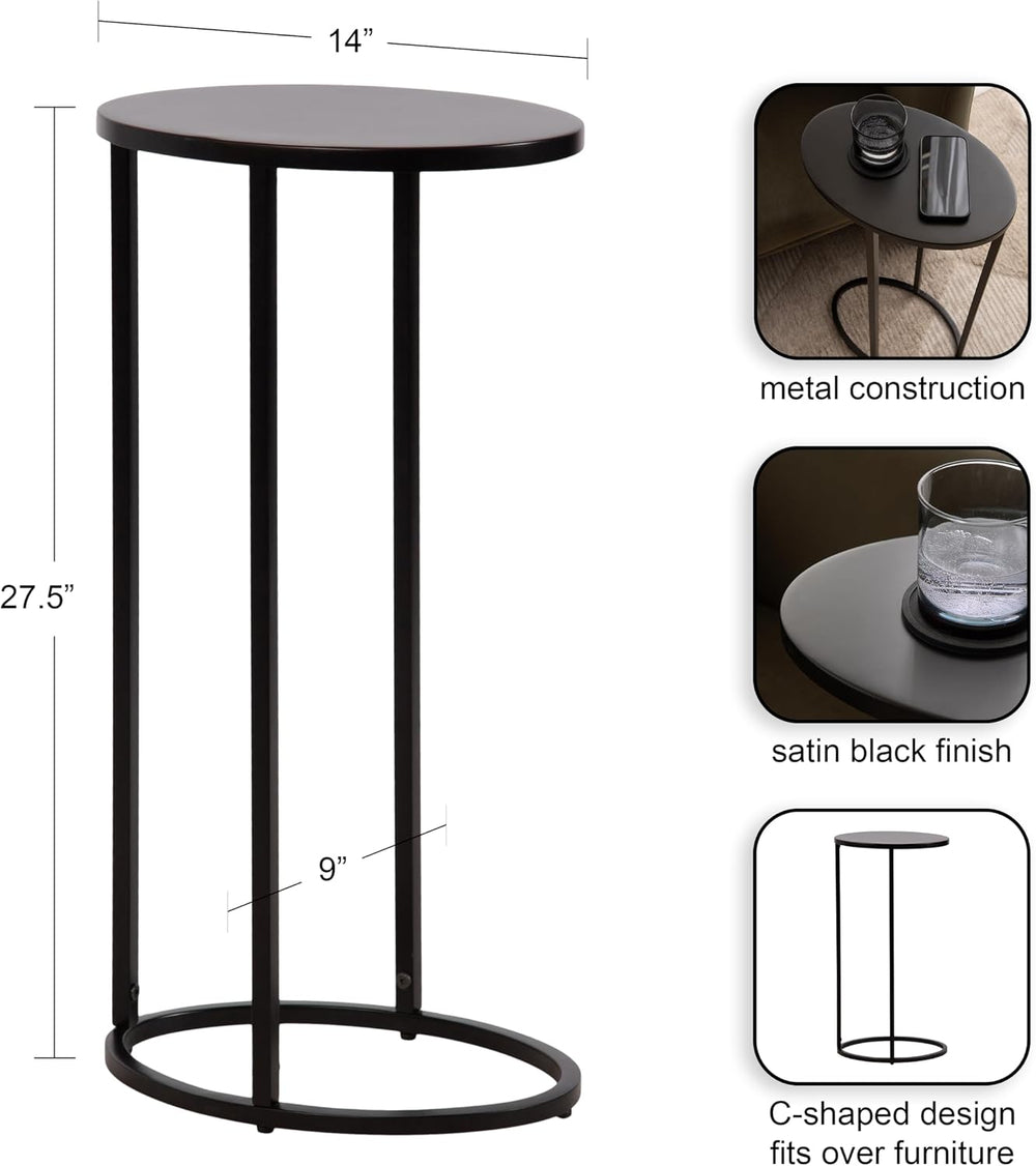 Kate and Laurel Natalli Modern Glam Metal Oval C-Table, 14 x 9 x 28, Black, T...