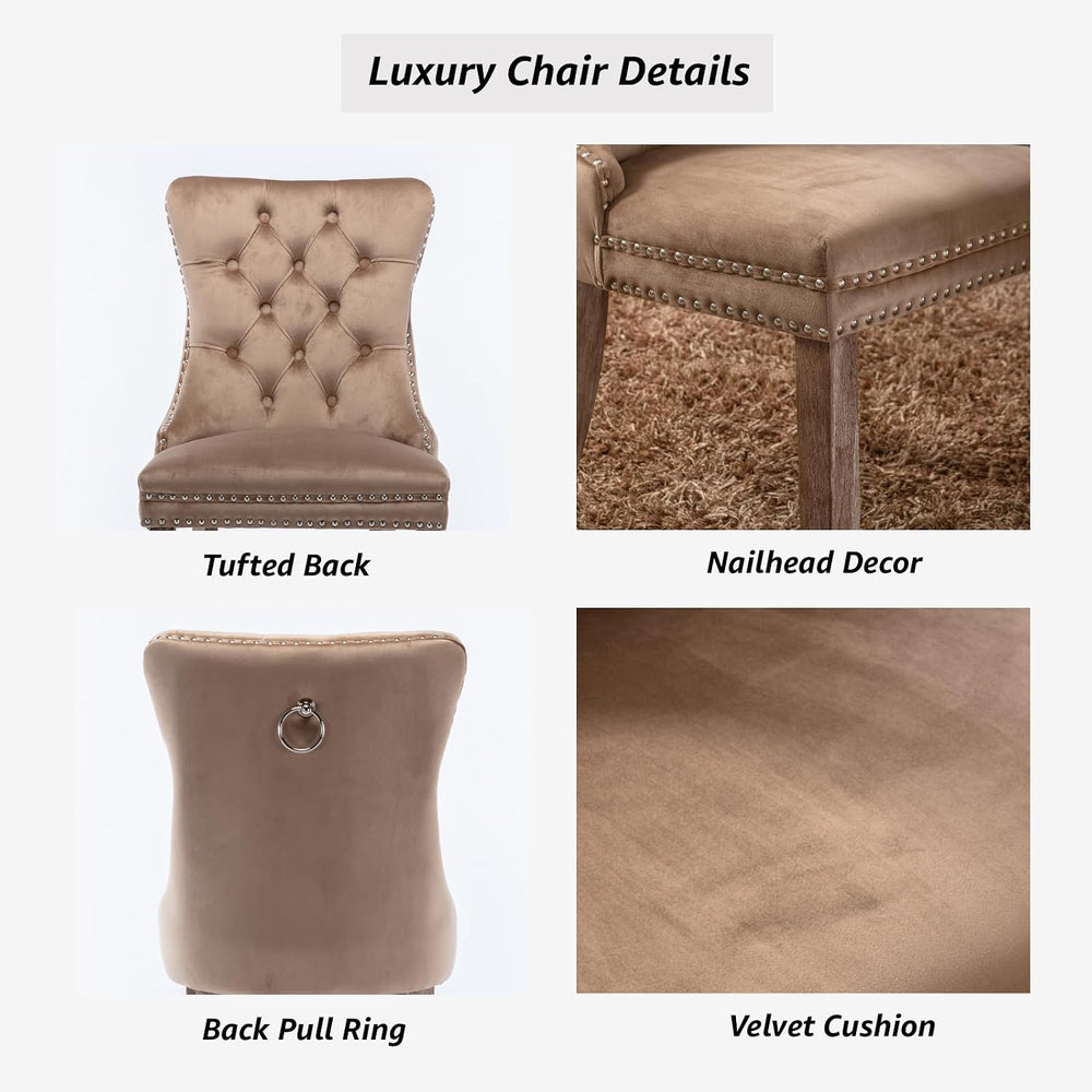Espresso Brown Mid Century Modern Dining Chairs Set of 6, Velvet Upholstered ...