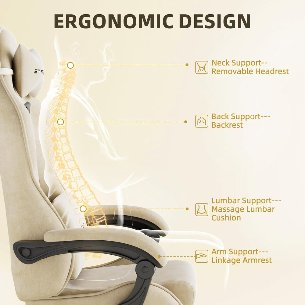 Gaming Chair Racing for Adult, Office Chair with Footrest Massage Lumbar Cush...