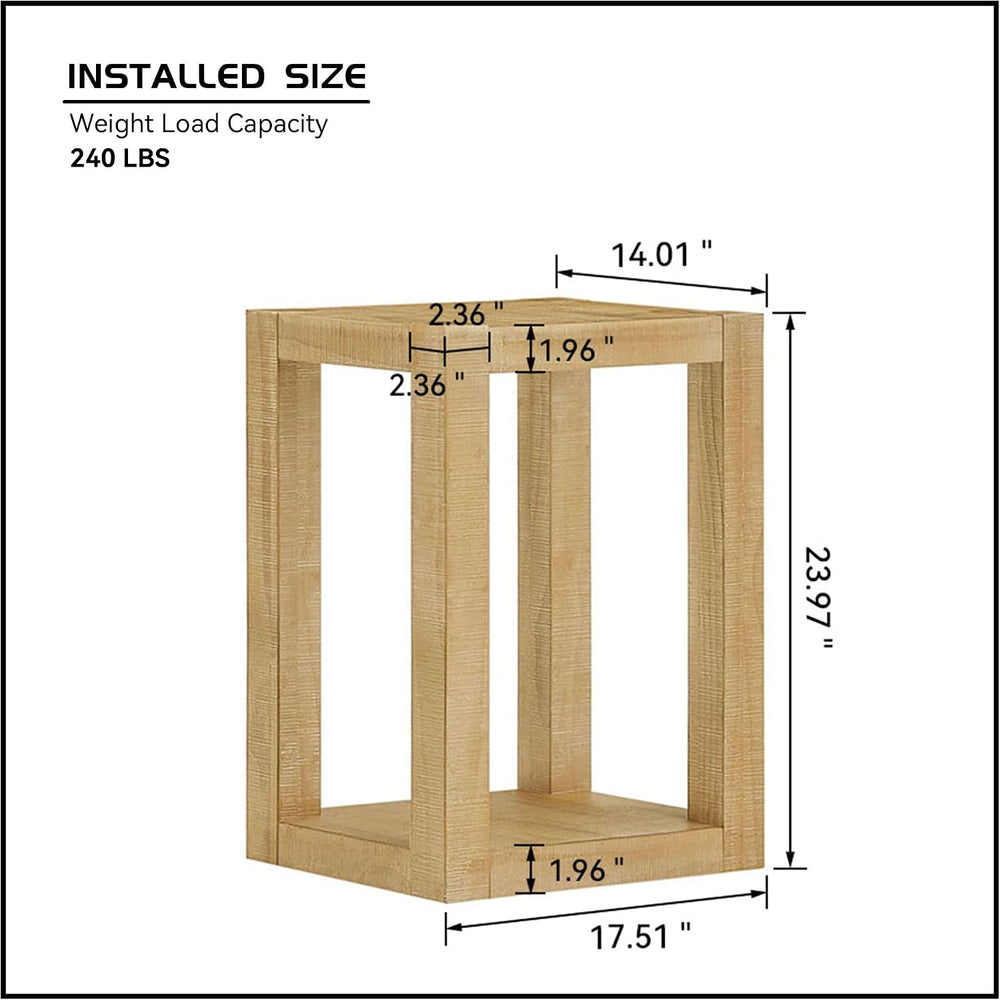Rectangular Side Table with Shelf, Natural Wood End Table for Living Room wit...
