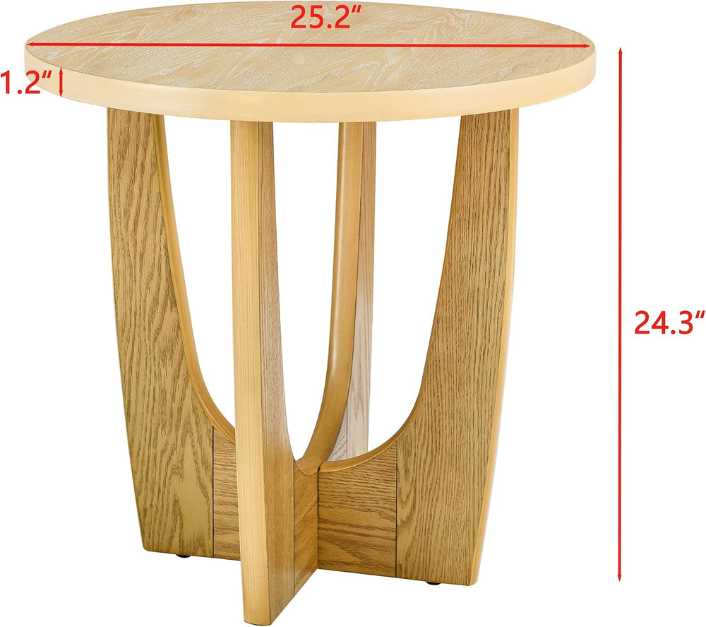 25" Round End Table, Wooden Side Table, Night Stand for Living Room,Rece...