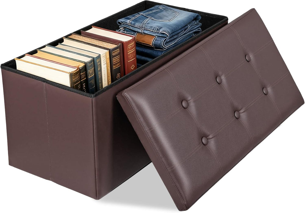 SUPER DEAL 30 inch Storage Ottoman, Faux Leather Folding Ottoman Bench, Padde...