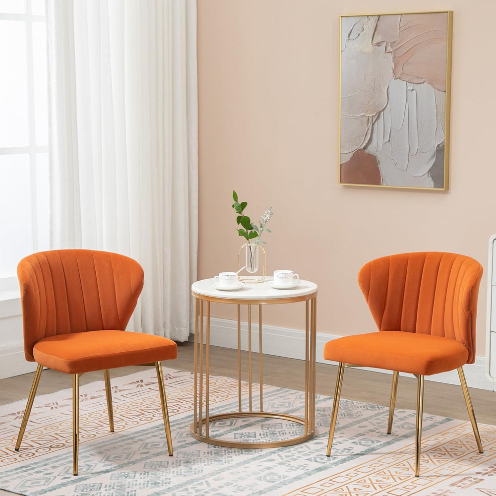 Velvet Dining Chairs Set of 2, Modern Upholstered Vanity Chairs with Golden M...