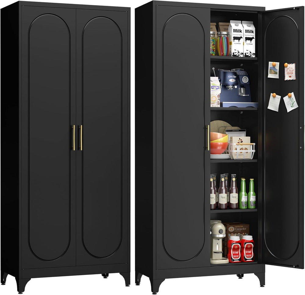 UNICOLY 75" Tall Pantry Storage Cabinet with Doors and 4 Adjustable Shel...