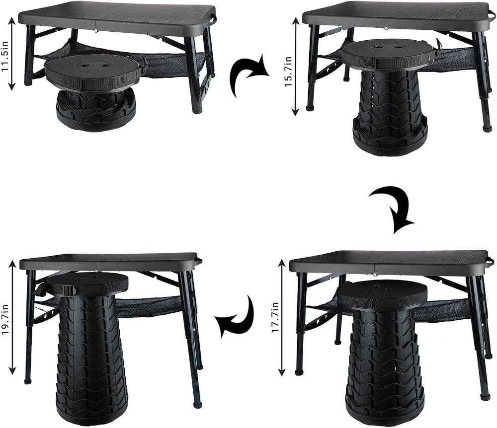 Folding Table and Stool, Small, Black, 4 Foot Outdoor Portable Table, Adjusta...