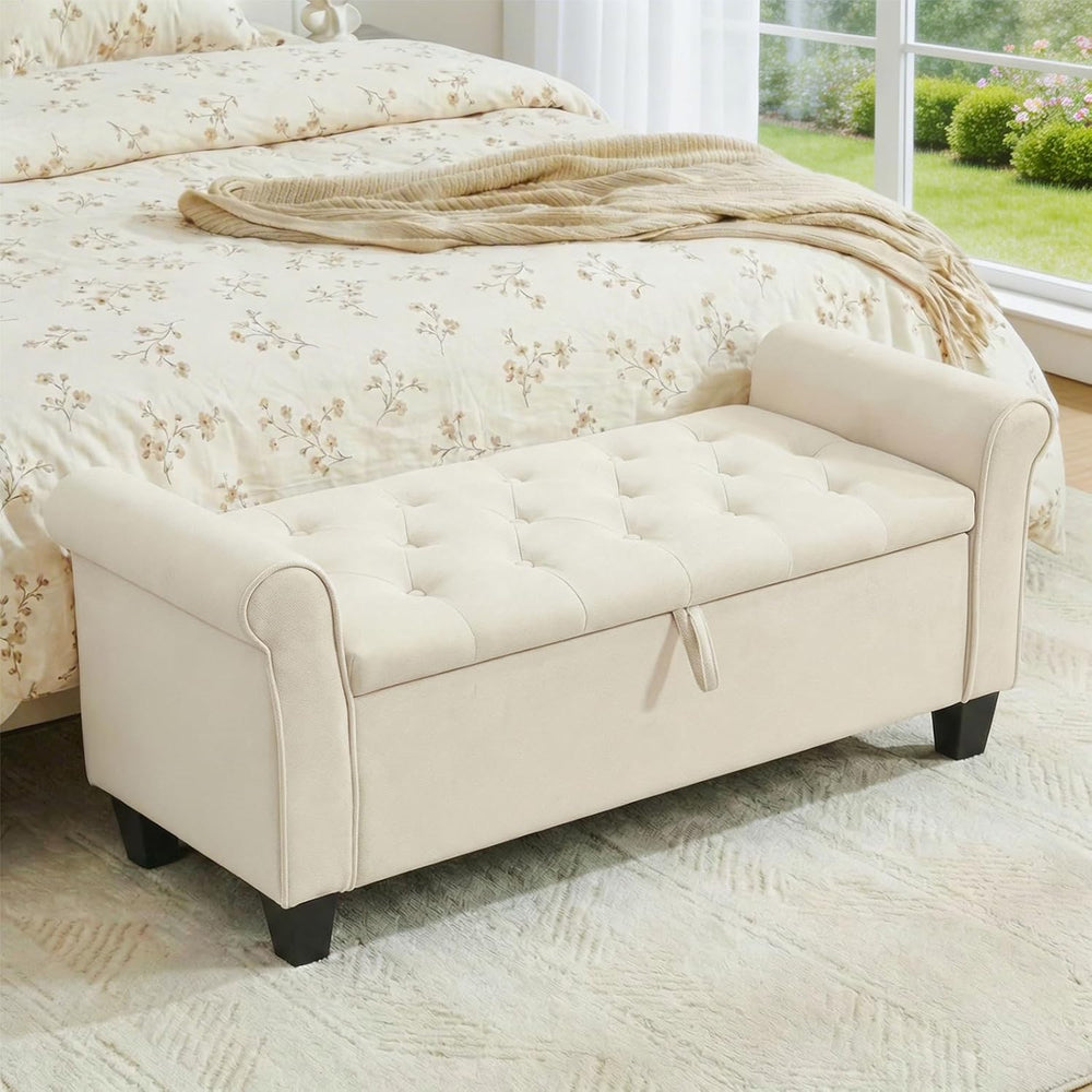 49" End of Bed Storage Bench for Bedroom, Upholstered Storage Ottoman | ...