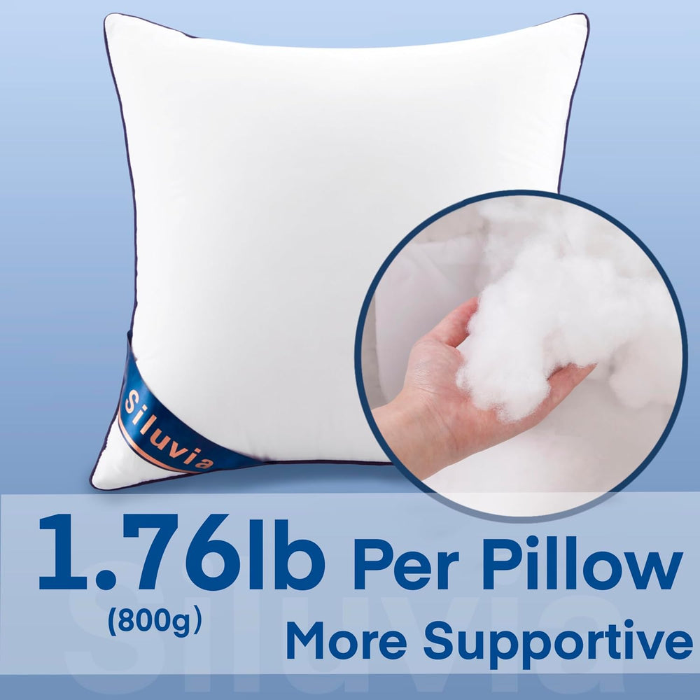 Siluvia 20x20 Down Alternative Pillow Insert 2 Pack, 100% Cotton Cover