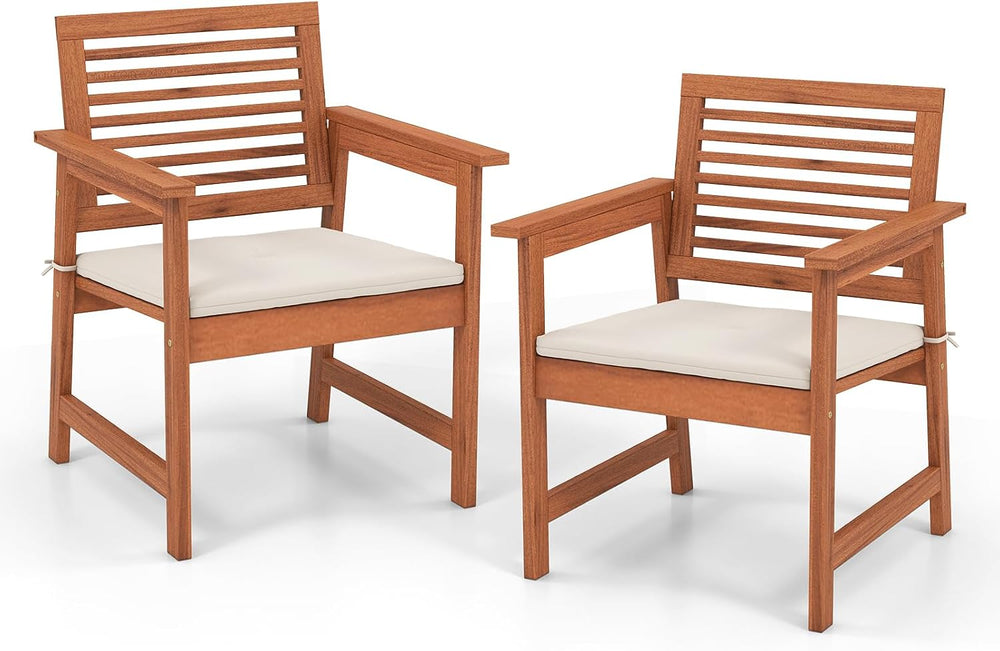Tangkula Outdoor Dining Chairs Set of 2, Heavy Duty Slatted Wood Patio Chairs...