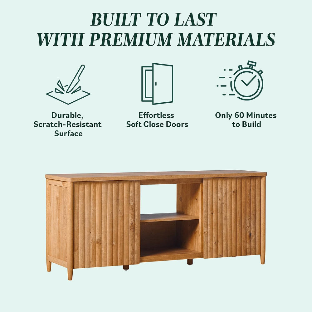 Walker Edison Scandinavian Reeded TV Stand with Storage for up to 70" TV...
