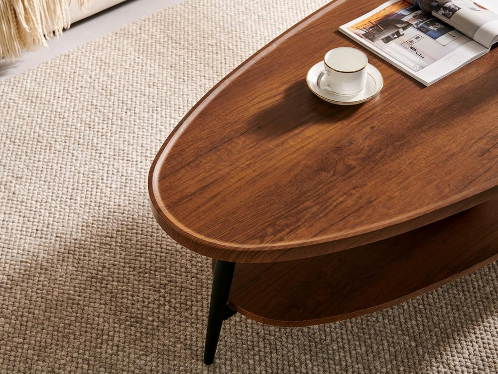 Saint Mossi Oval Wood Coffee Table, Mid-Century Modern Coffee Table, Double L...