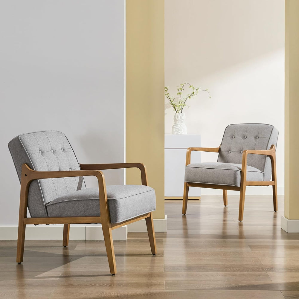 SOFTHION Linen Accent Chair Set of 2, Mid Century Modern Chair for Living Roo...
