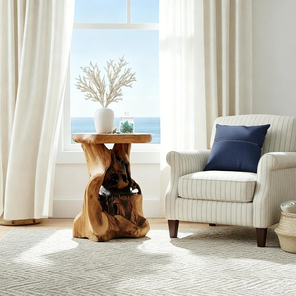 WELLAND Solid Wood Pedestal End Table, 19" H Rustic Accent Table