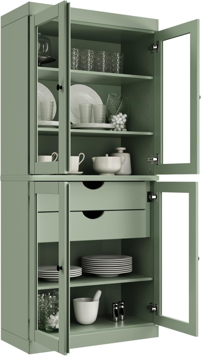 Palace Imports 100% Solid Wood 32"" Pantry Cabinet with Clear Glass...