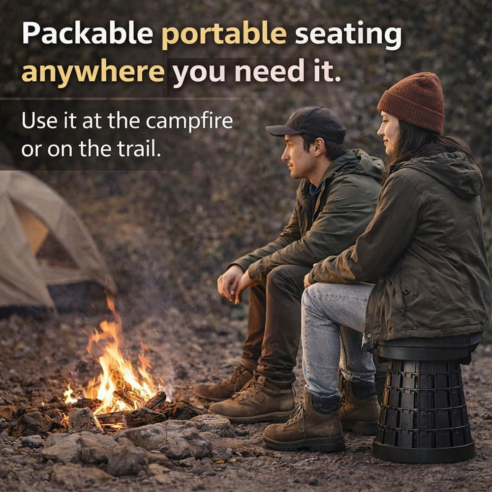 Telescoping Folding Camping Stool, Portable Adjustable Height Outdoor Chair, ...