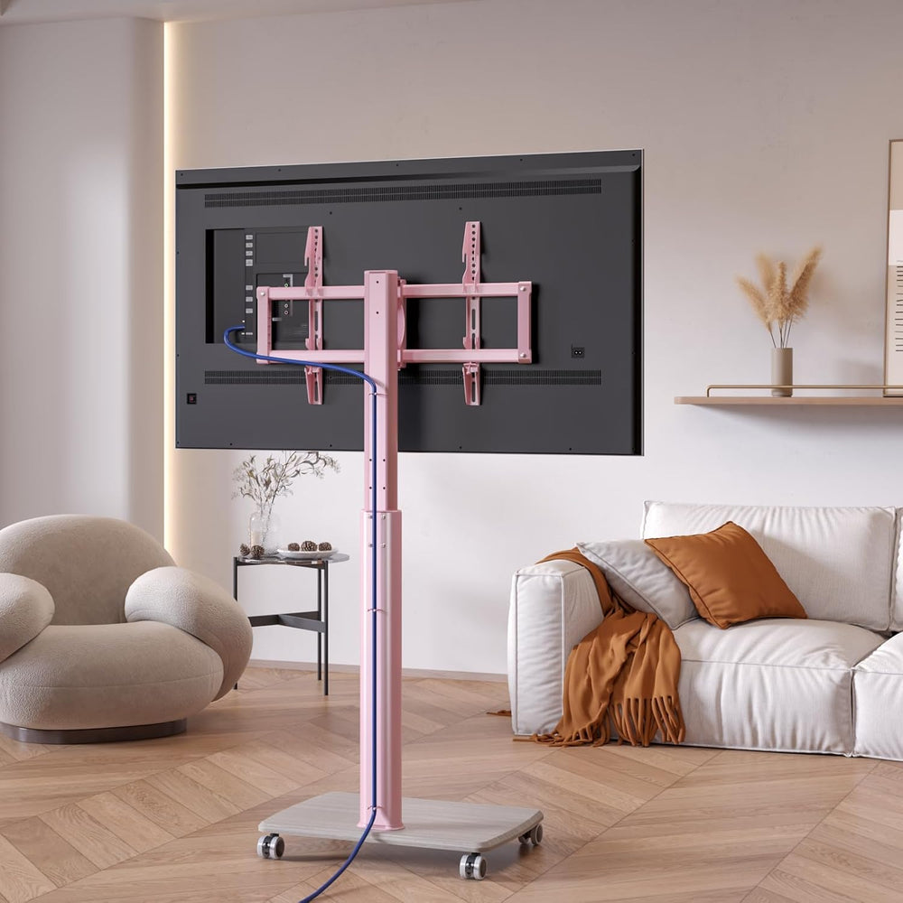 Pink Rolling TV Stand for 32 to 55 65 75 85 Inch TVs, Corner TV Floor Stand w...