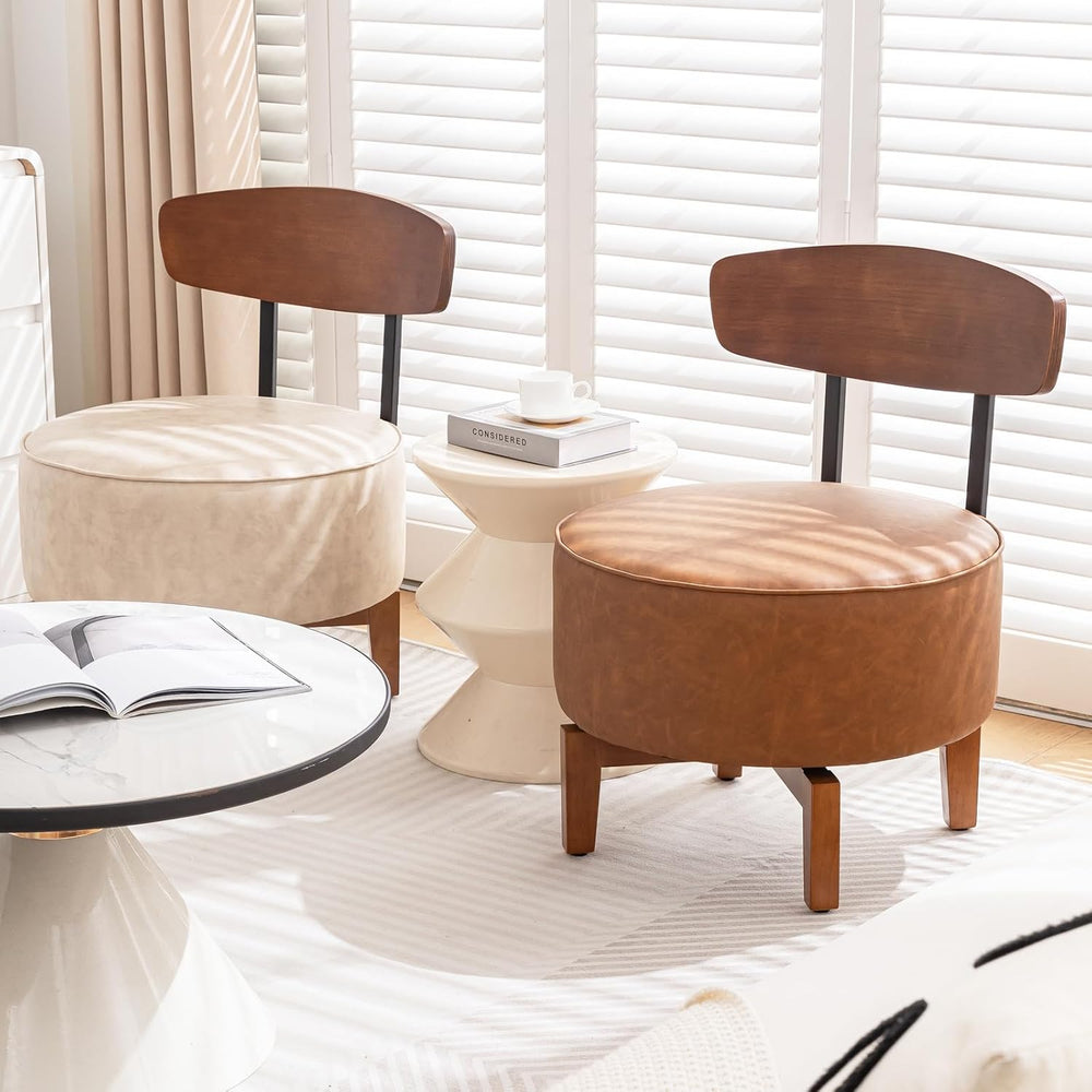 Swivel Accent Chair Living Room Vanity Chair with Back, Cognac Brown | Comfor...