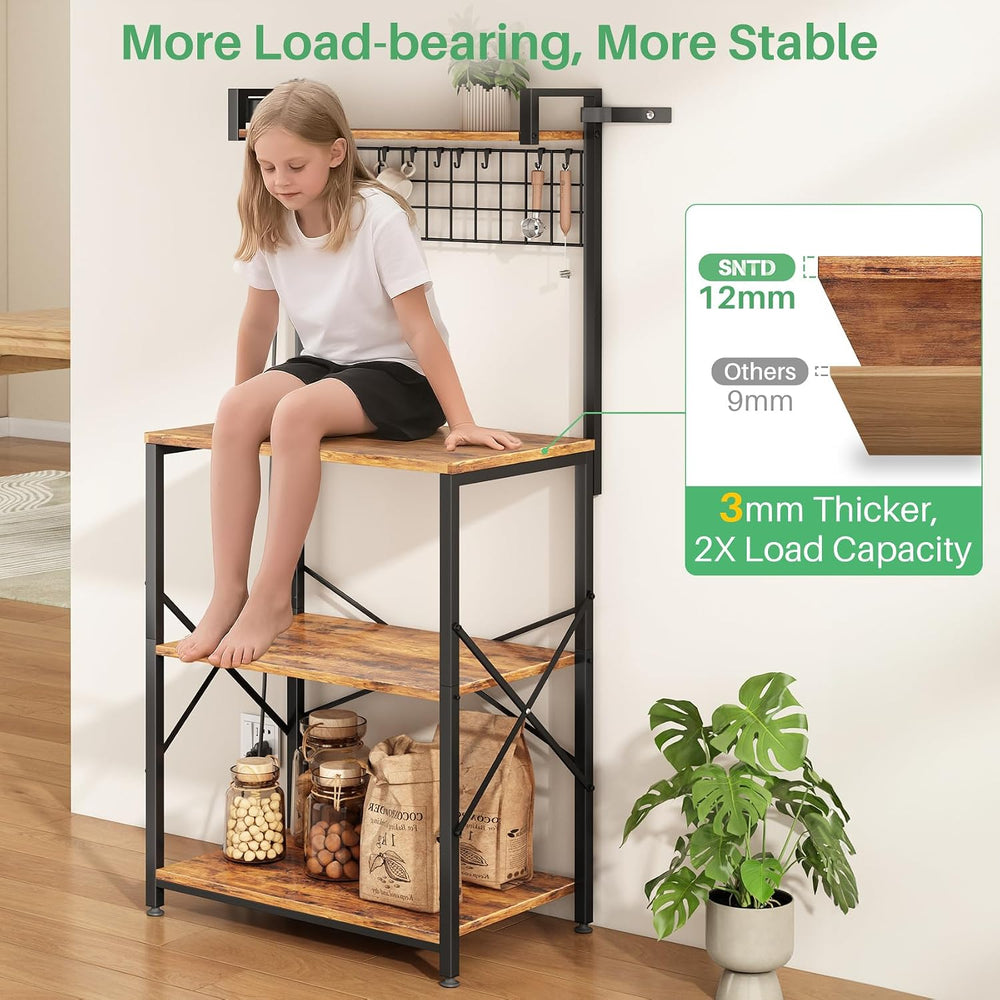 SNTD Bakers Rack with Power Outlet, Kitchen Shelves Microwave Stand with Wire...