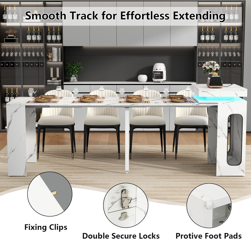 Extendable Dining Table with Charging Station, Convertible Folding Console Ta...