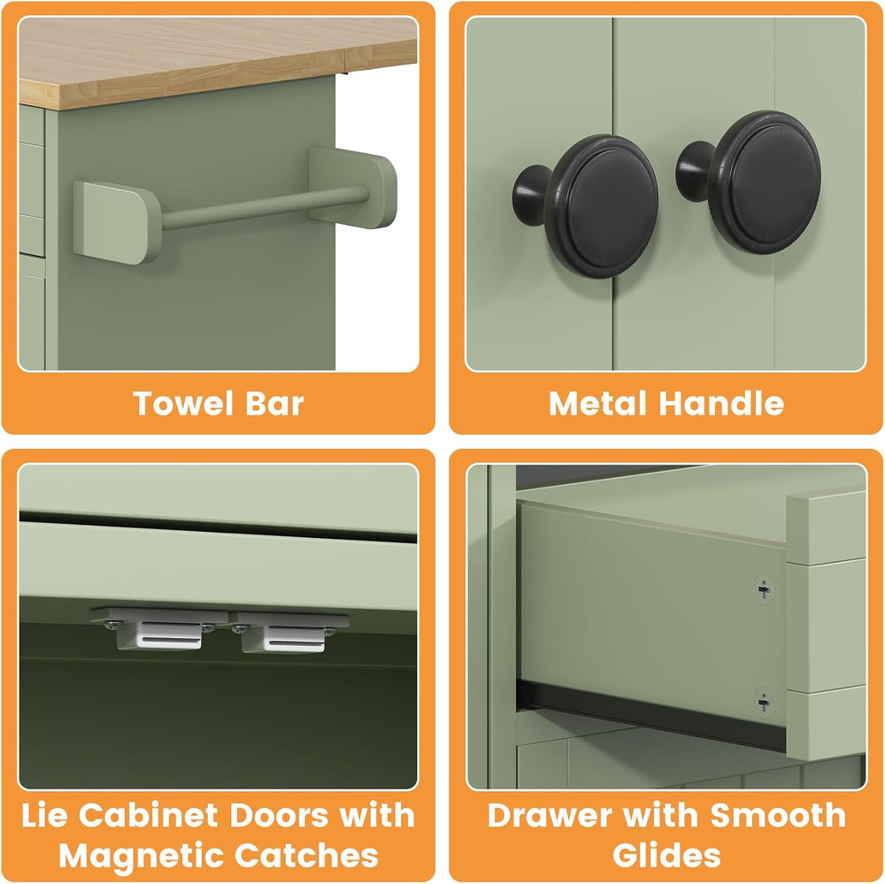 Bigbiglife Kitchen Island with Drop Leaf, Island Table on Wheels with Storage...