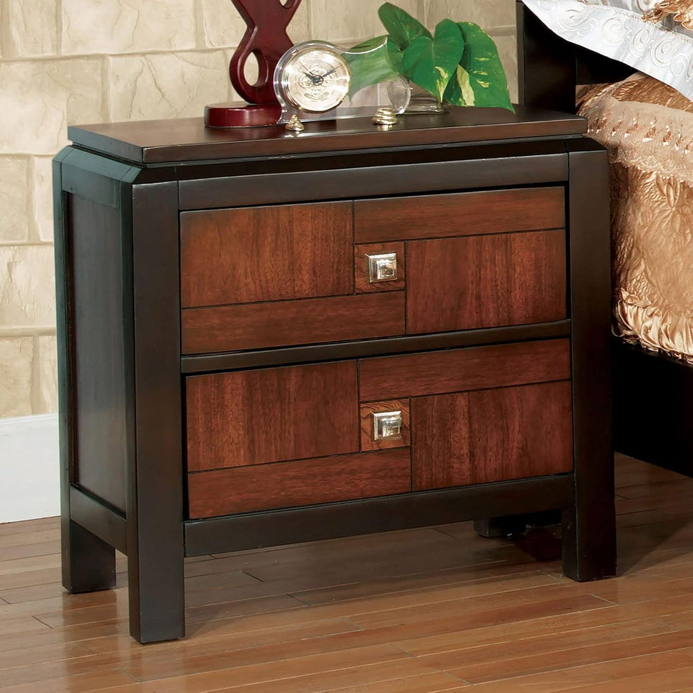 Nightstand Only Transitional 2-Drawers Square Chrome Knobs Multitone Unique N...