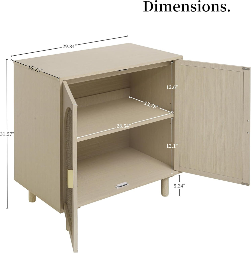 Rattan Cabinet, Storage Sideboard with 2 Doors, Beige Boho Buffet with Adjust...