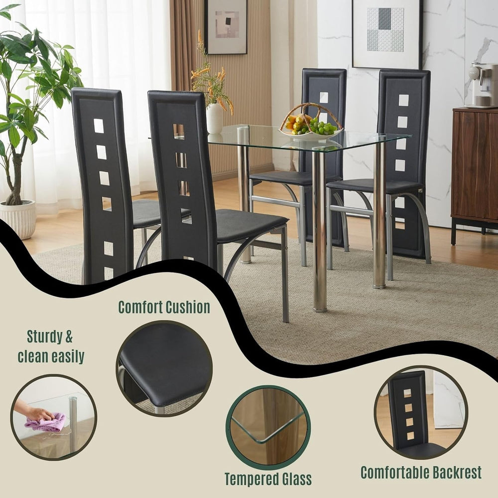 Karl home Glass Dining Table Set for 4, PVC Chairs,Silver Leg,Easy Assembly |...