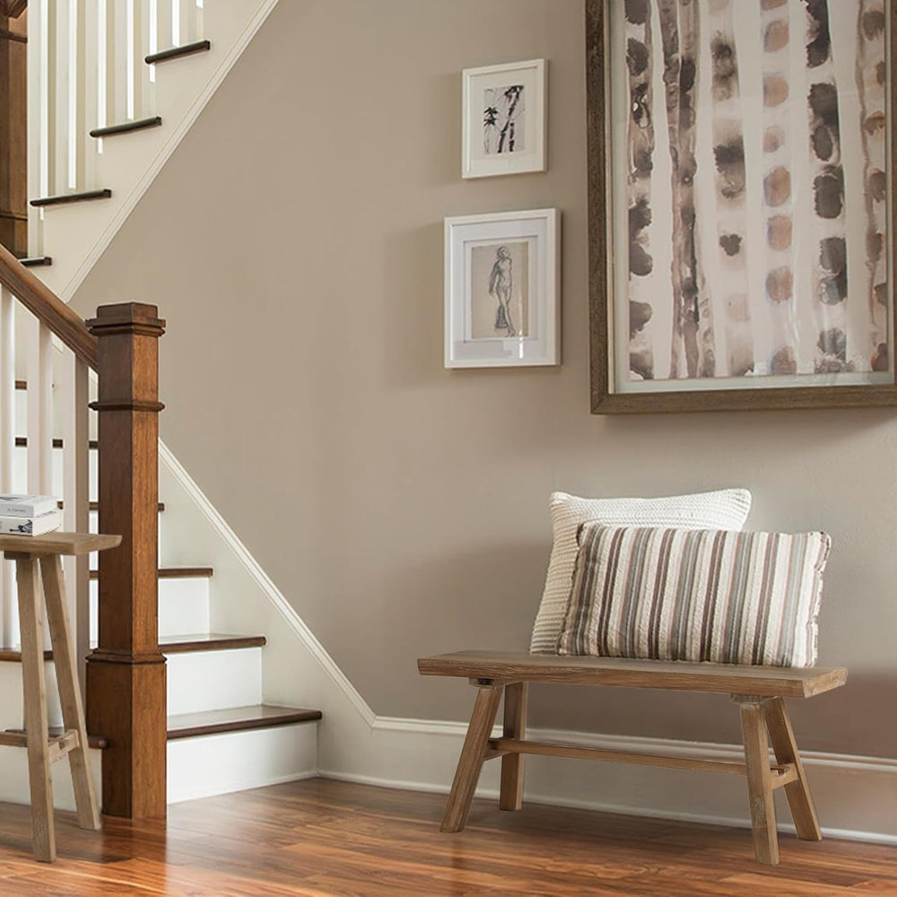 Wnutrees 39" Farmhouse Solid Wood Bench, Rustic Dining Entryway Bench | ...
