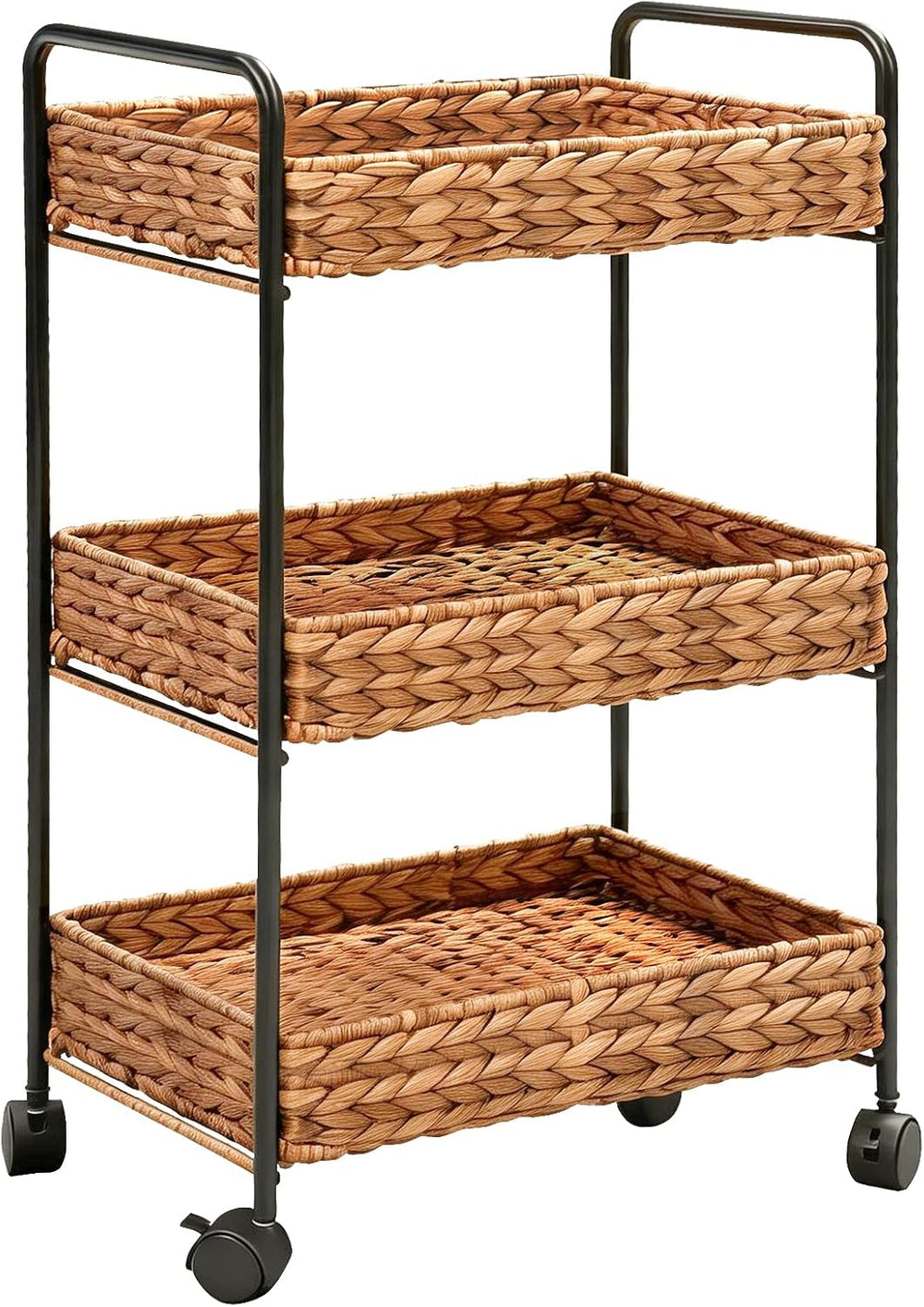 3-Tier Wicker Rolling Storage Cart, 30×15×11 Inch (Chestnut)