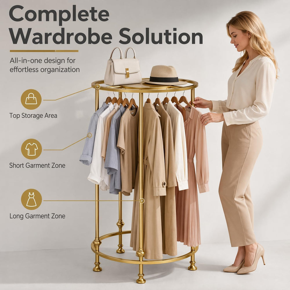 Round Garment Rack for Retail Display - Heavy Duty Metal Clothing Rack Gold