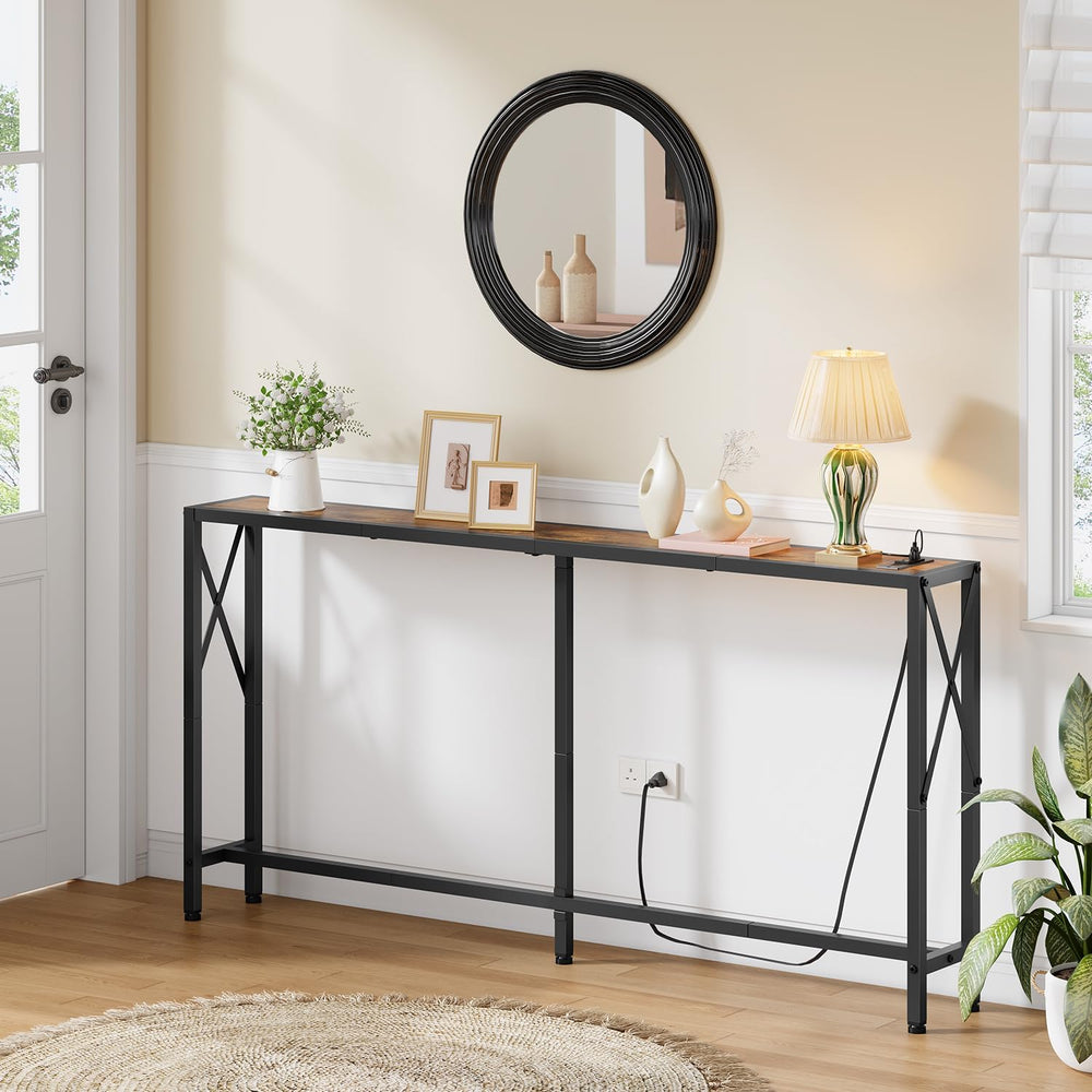 Gewudraw Narrow Console Table - 55.1" Sofa Table Behind Couch with Socke...