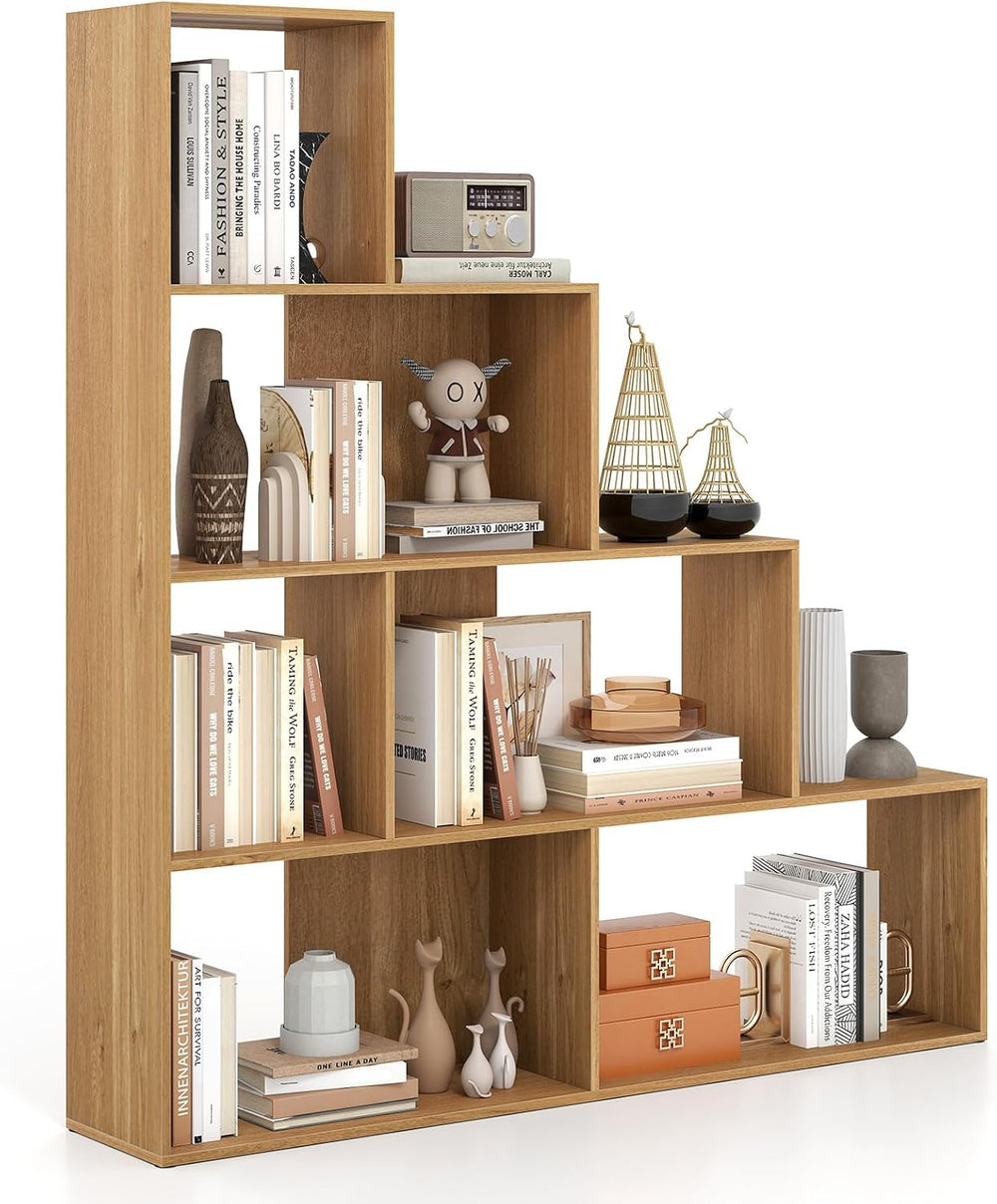 Tangkula 4-Tier Stepped Bookshelf, 64" H 6 Cubes Ladder Bookcase