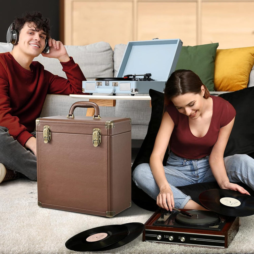 Hododou Vinyl Record Storage Box with Lock Record Organizer Storage for 30+ S...