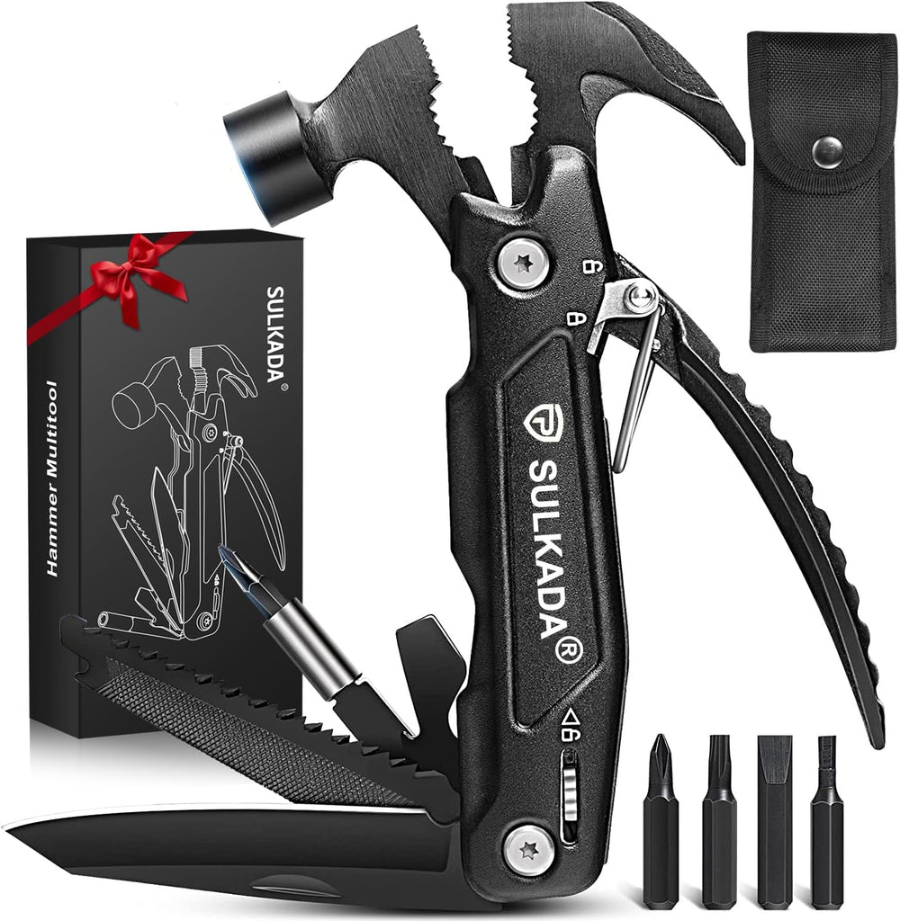 Gifts for men,Multitool Hammer 15 in 1 Camping Accessories Survival Gear, Sto...