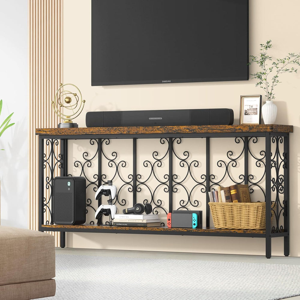 ikkle 70.9" Narrow Sofa Table Behind Couch with 2-Tier Storage Shelf. | ...