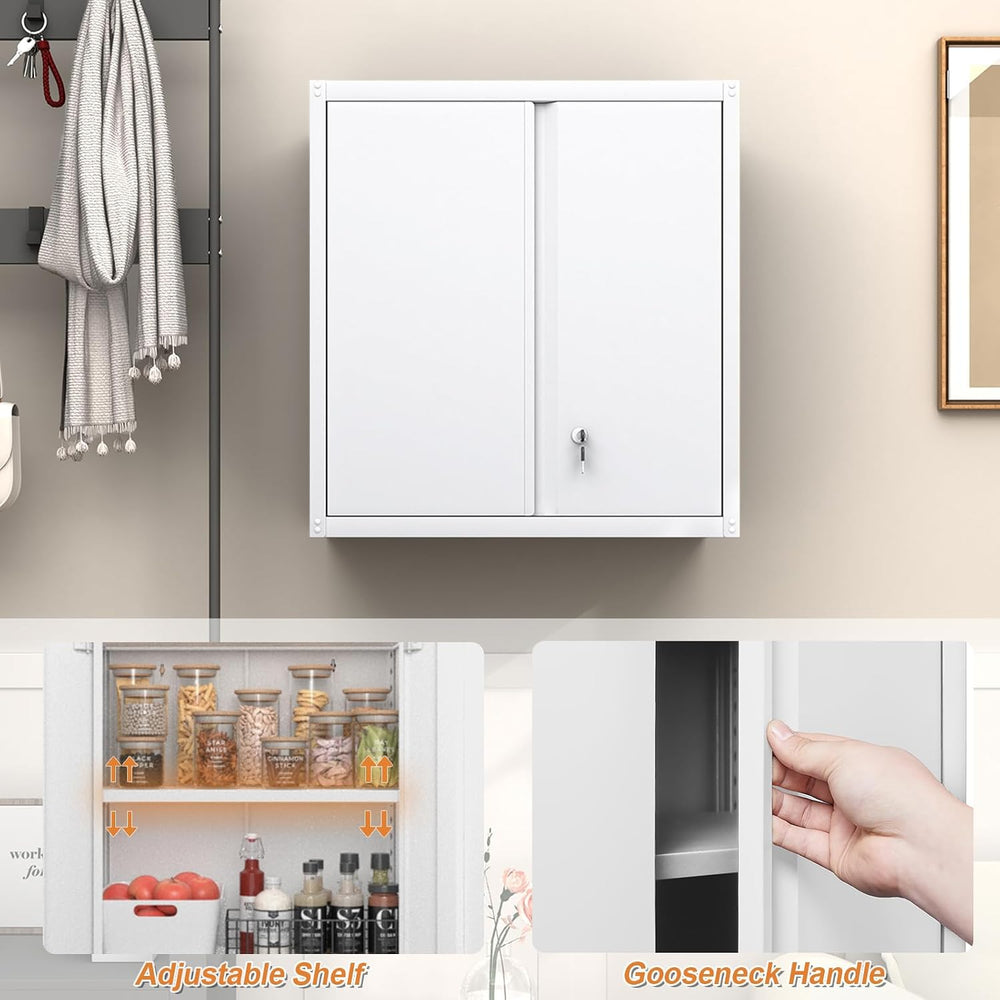 GREATMEET Wall Mounted Storage Cabinet, Metal Garage Cabinet, White | Hanging...