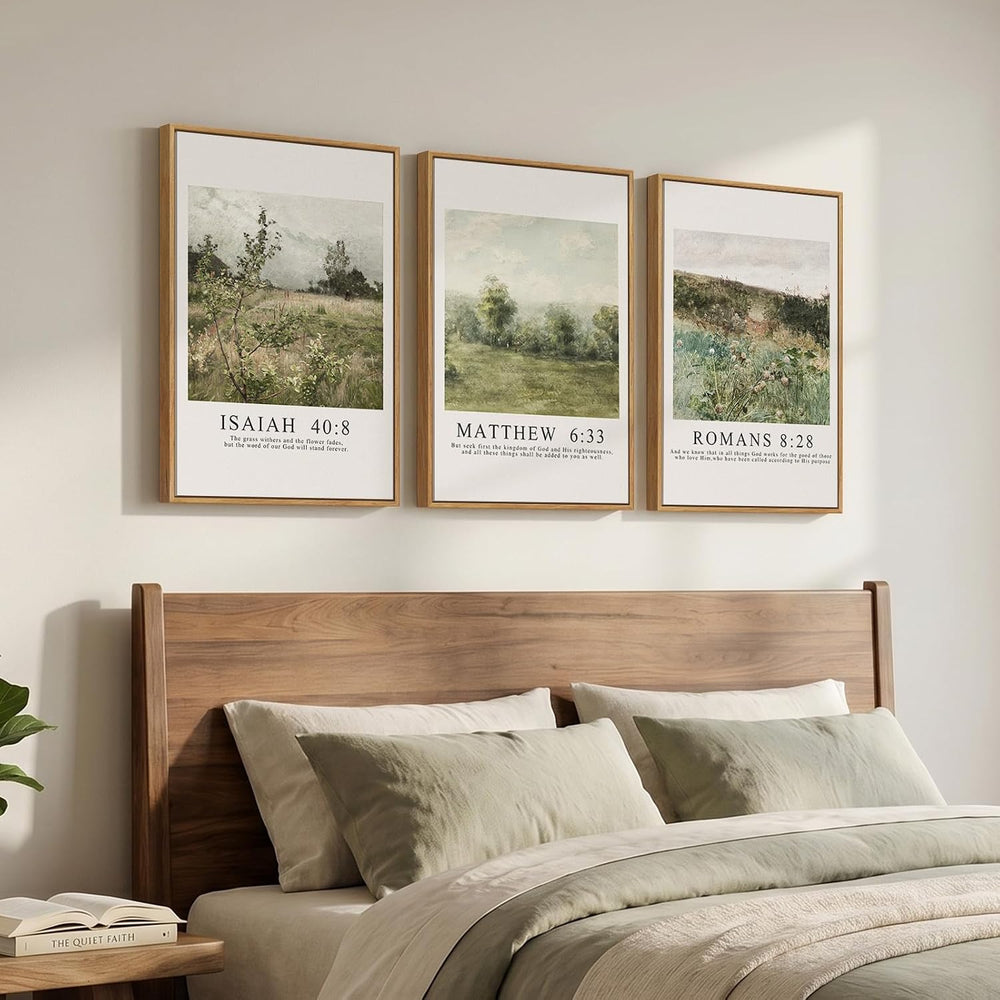 Framed Christian Bible Verse Canvas Wall Art for Living Room, Set of 3