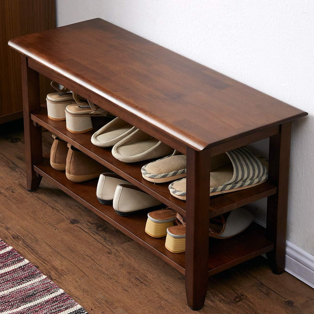 XKZG Shoe Rack Bench Wooden Shoe Storage Bench Rustic Solid Wood Entryway Ben...